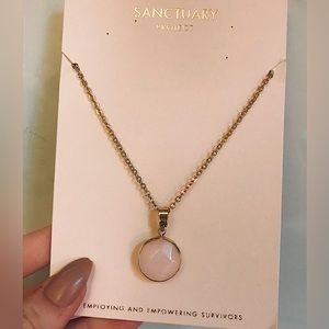 Rose gem light pink round circular necklace with gold chain